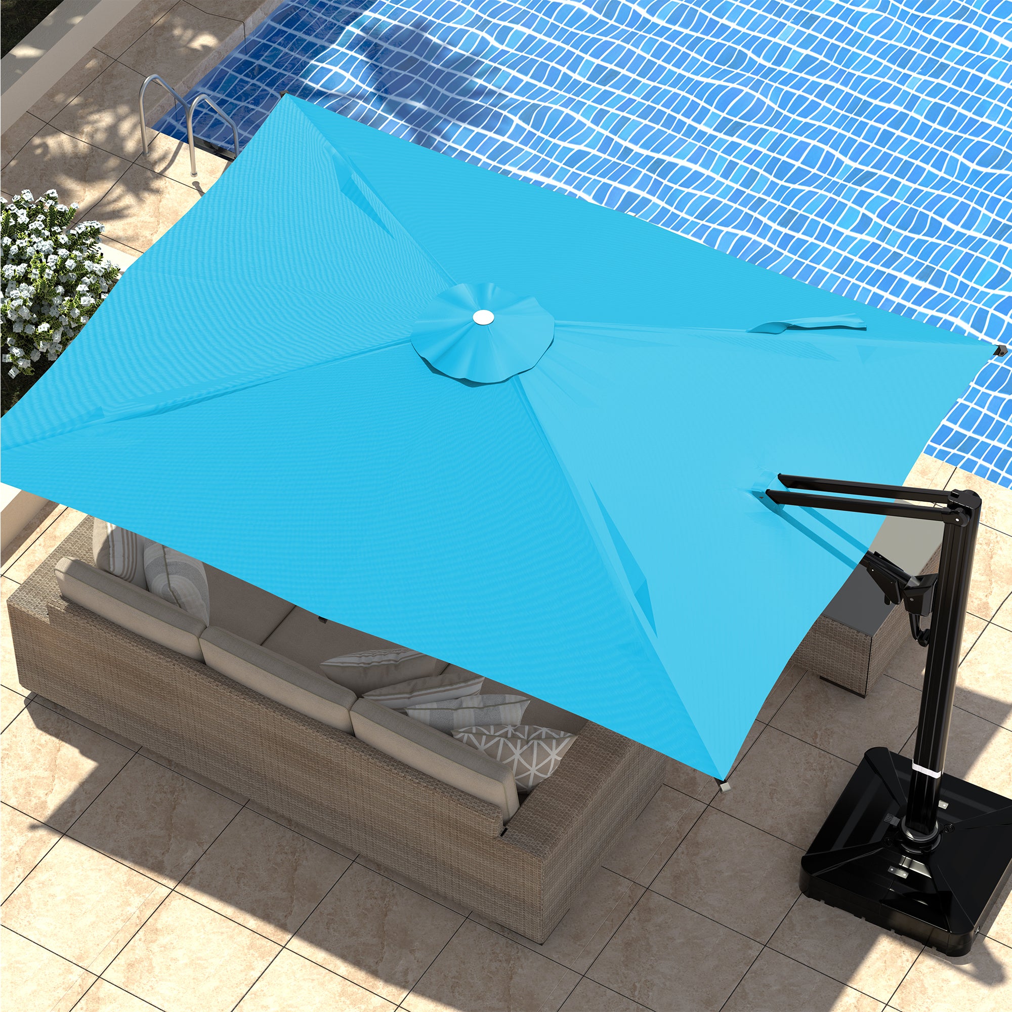 HOMREST 10x13ft Large Rectangular Cantilever Umbrella with 360° Rotation & 6 Adjustable Heights, Outdoor Patio Umbrella for Garden, Pool, Deck, Blue (Base Excluded)