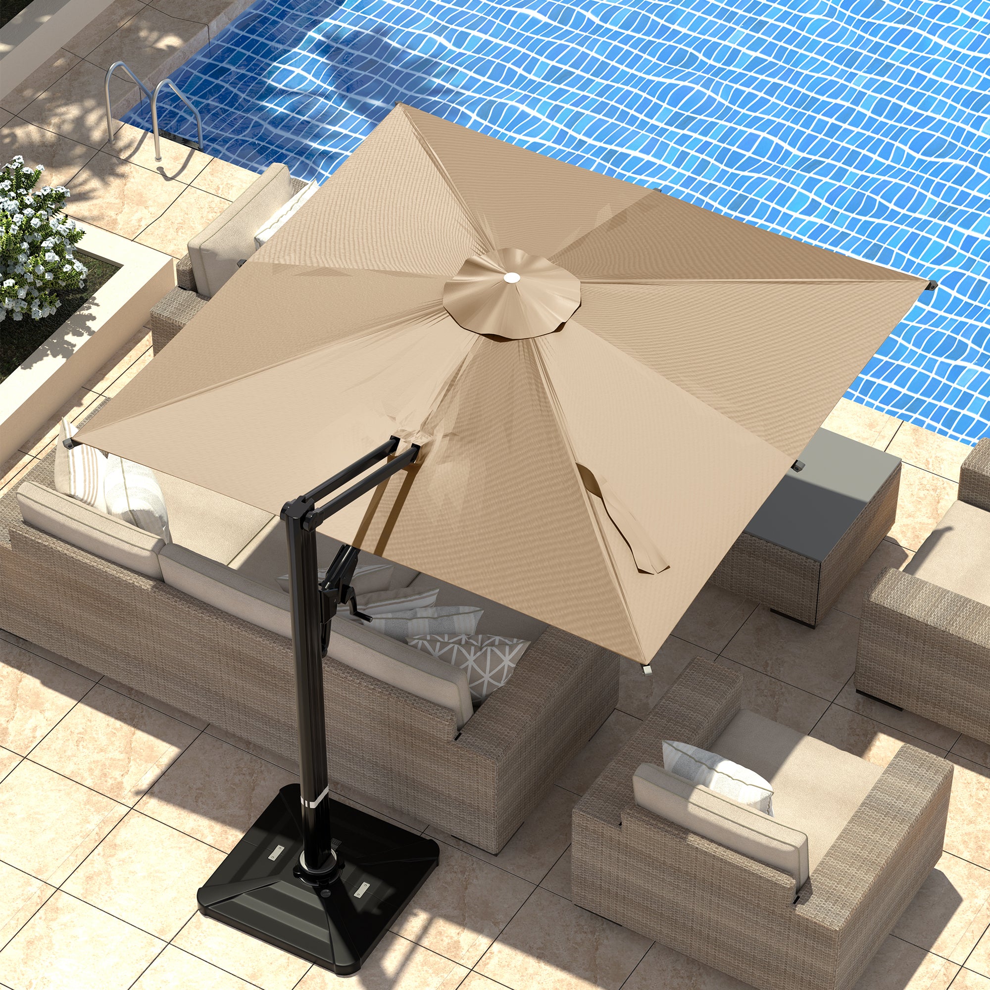 HOMREST 10x10ft Large Rectangular Cantilever Umbrella with 360° Rotation & 6 Adjustable Heights, Brown (Base Excluded)