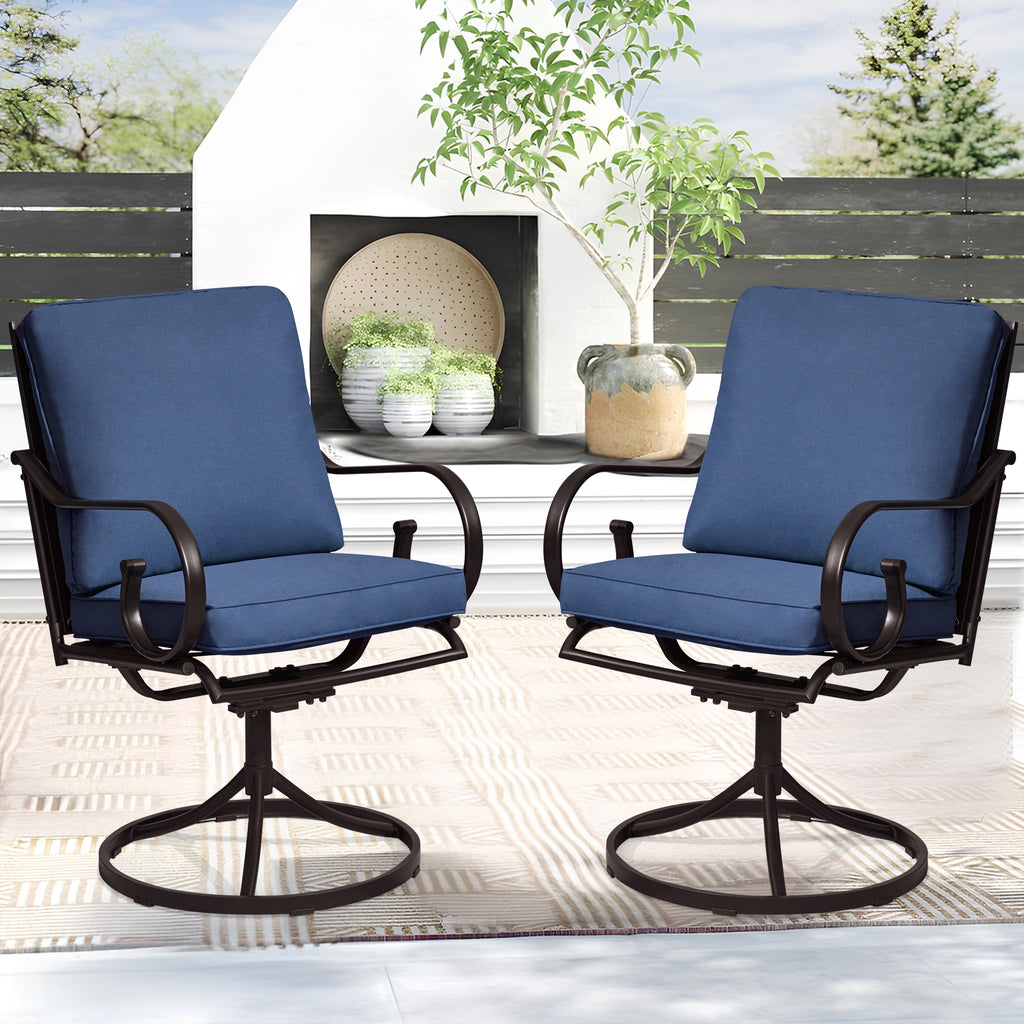 HOMREST  Patio Swivel Chair Set of 2, Outdoor Dining Chairs with Cushions, Blue