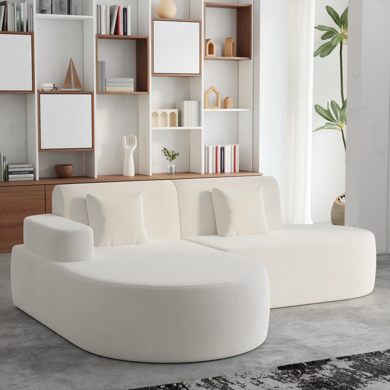 HOMREST Modern L-Shaped Corner Sofa, Chenille Upholstered Cloud Sectional Couch for Living Room and Bedroom, Beige