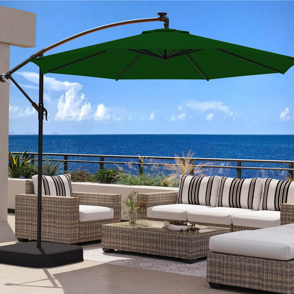 Homrest 10ft Patio Umbrella with Base, Outdoor Offset Cantilever Umbrella, Infinite Tilt, Green