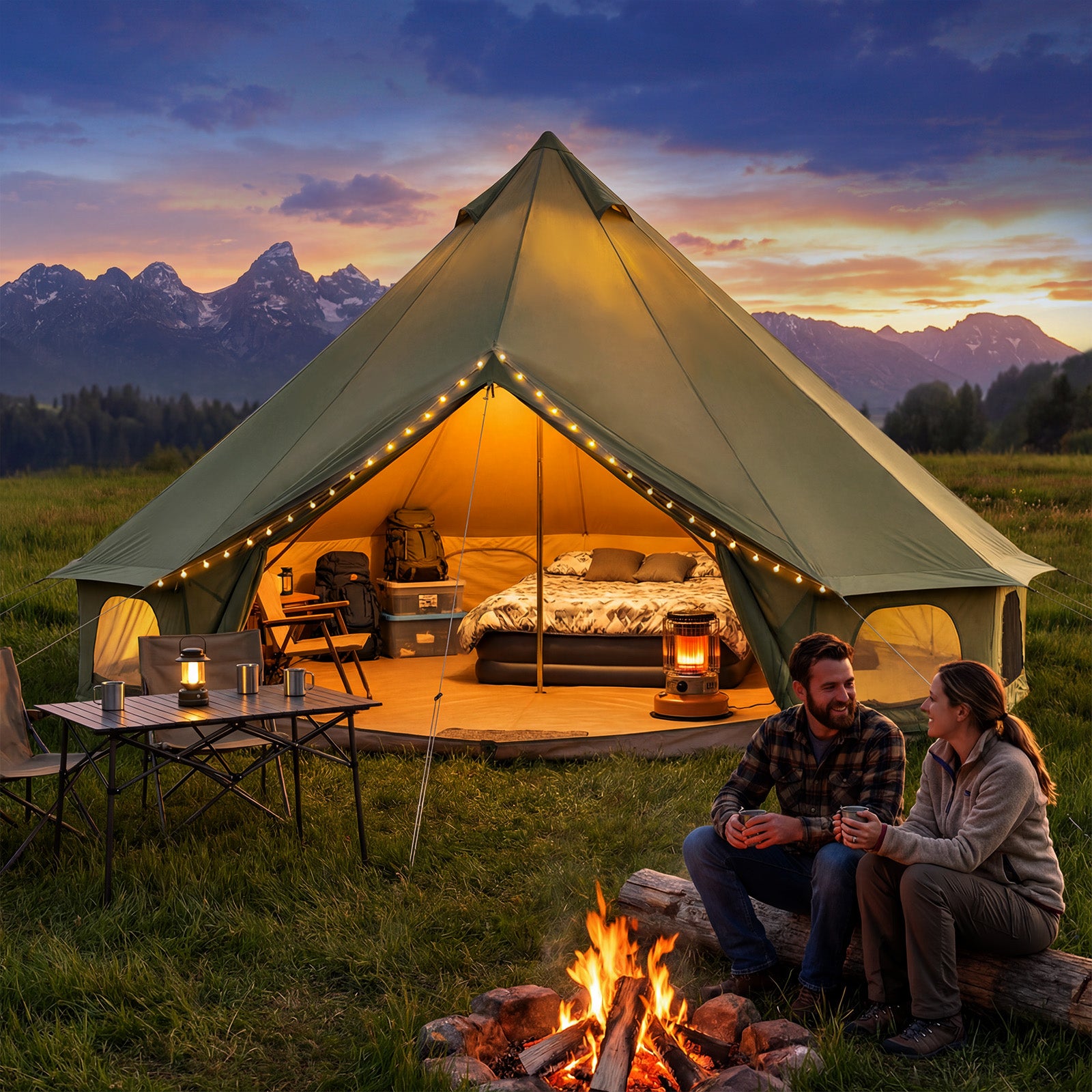 HOMREST Bell Tent for Family Camping, 16.4 FT Yurt Tent with Stove Jack, 4 Season Oxford Tents for Outdoor Party, Hot Tent Shelter Fits 3-4 People