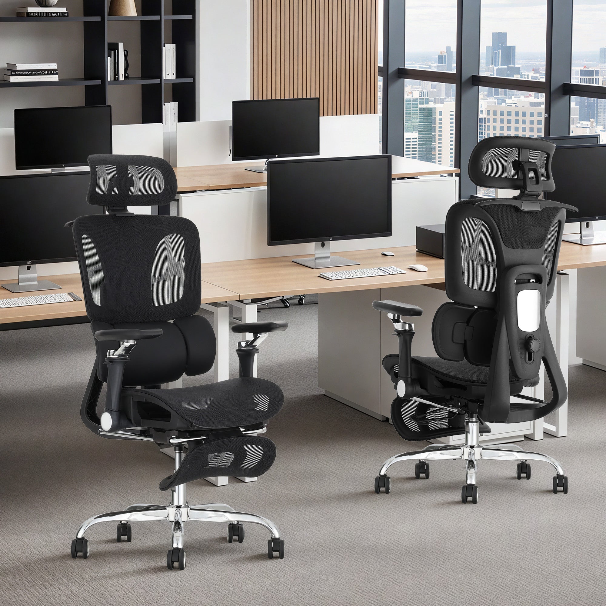 HOMREST Ergonomic Office Chair with 3-Zone Dynamic Lumbar Support, Big and Tall Mesh Office Chair with Footrest, Adjustable Seat Depth,4D Headrest,6D Armrests, Swivel Executive Chair for Home Office,Black