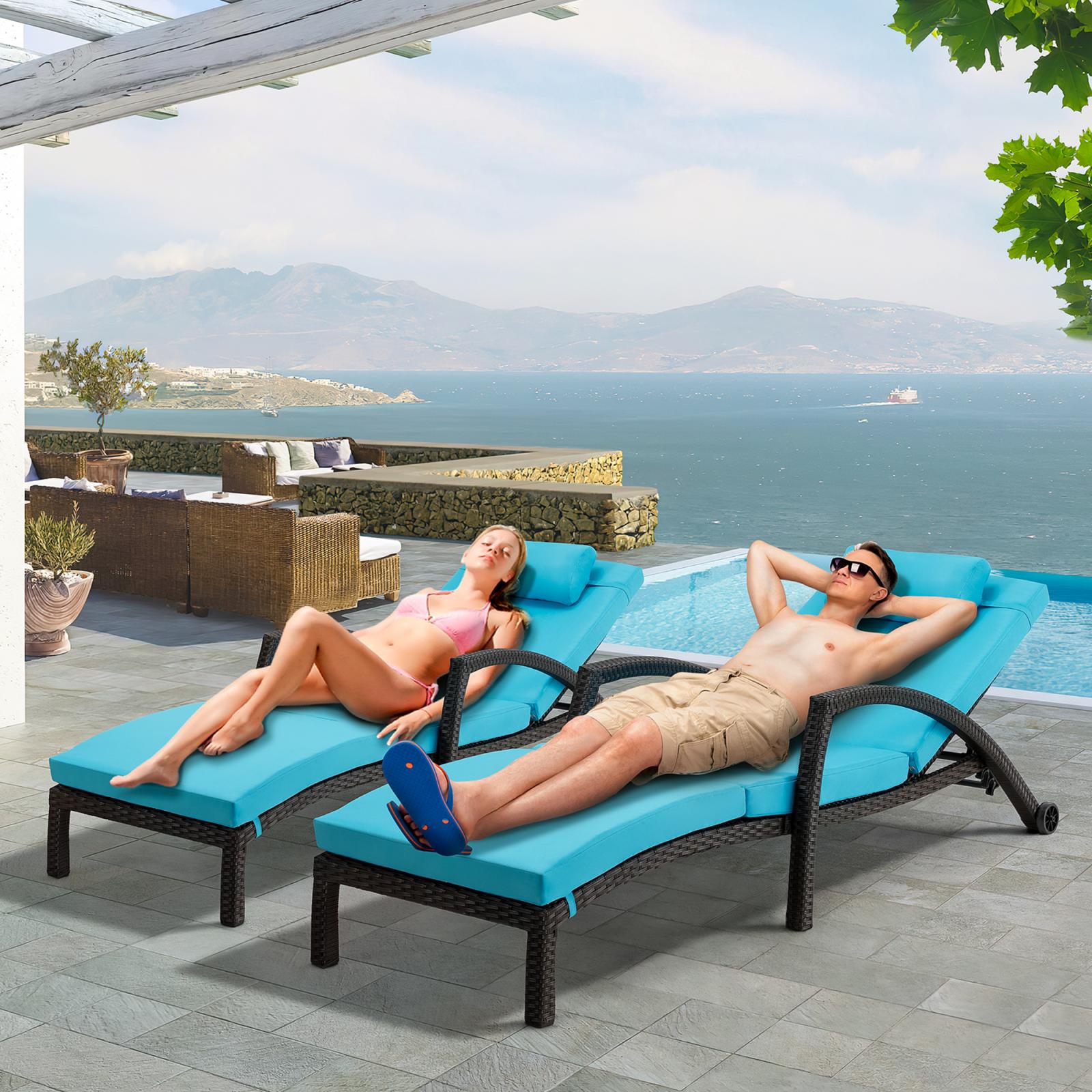 Homrest Chaise Lounge Chairs for Outside, PE Rattan Wicker Patio Pool Lounge Chair with Arm, Cushion