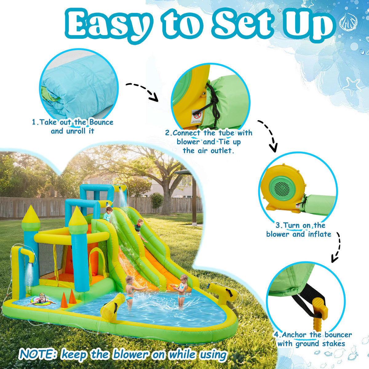 Homrest Inflatable Water Slide,10 in 1 Water Park Bounce House for Kids 3-12