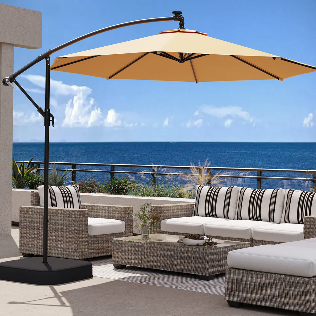 Homrest 10ft Patio Umbrella with Base, Outdoor Offset Cantilever Umbrella, Infinite Tilt, Beige