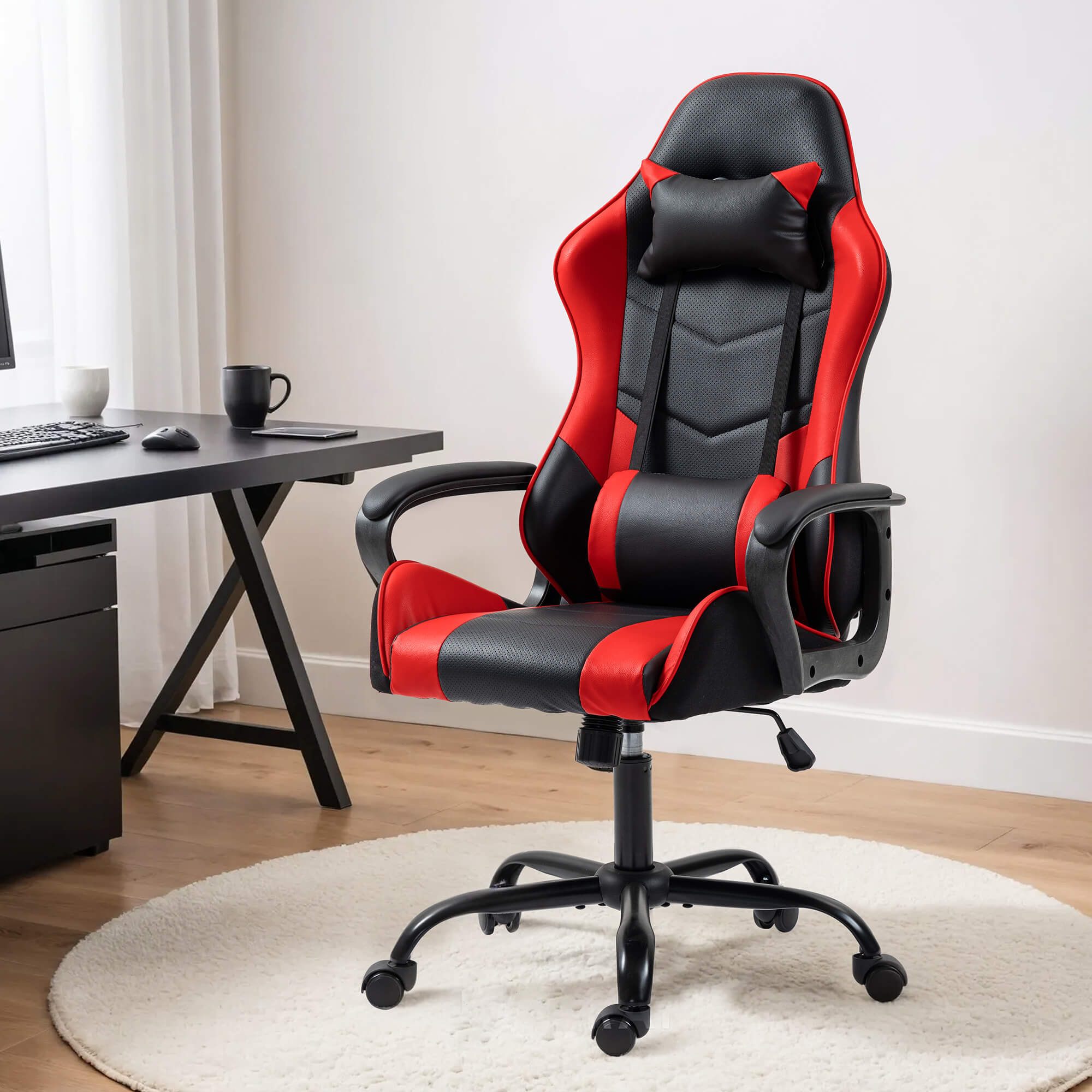 HOMREST Gaming Chair, Ergonomic Computer Gamer Chair with Massage Lumbar Support & Rocking High Back, Height Adjustable, Red