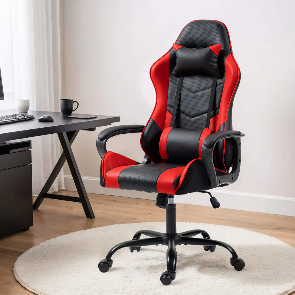 HOMREST Gaming Chair, Ergonomic Computer Gamer Chair with Massage Lumbar Support & Rocking High Back, Height Adjustable, Red