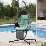 HOMREST Hanging Egg Chair with Stand & Removable Leg Rest, Hammock Chair for Patio, Bedroom, Light Green/Gray