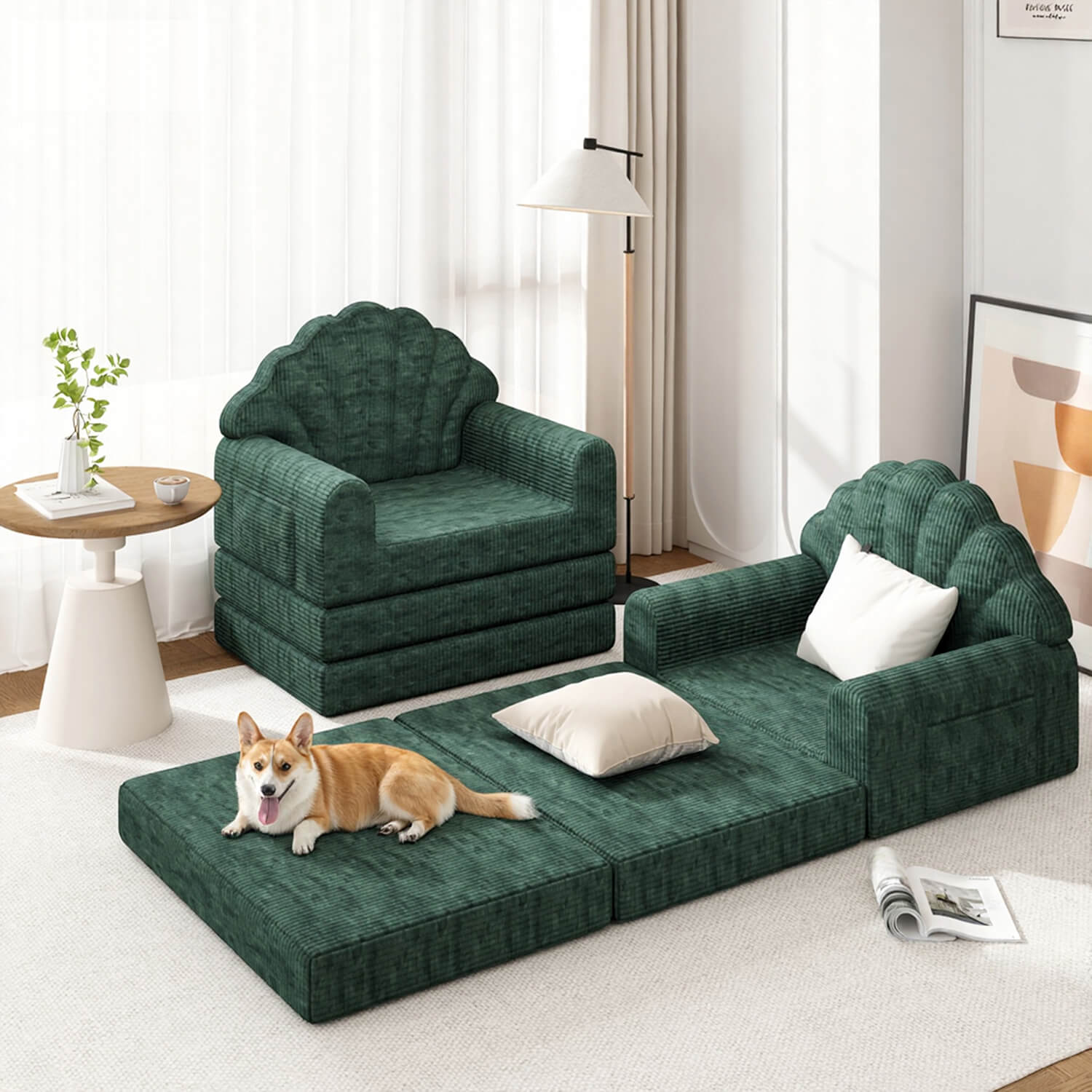 HOMREST 2-in-1 Folding Sofa Bed with Back Support, 75" D x 34" W Convertible Futon Sleeper Chair for Living Room Bedroom Small Spaces, Olive Green