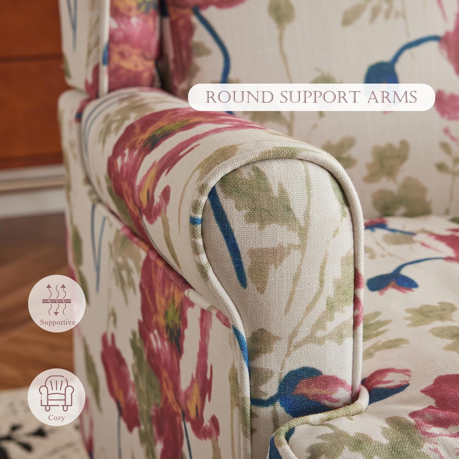 HOMREST Fabric Accent Chair for Living Room Bedroom Reading, Pink Floral