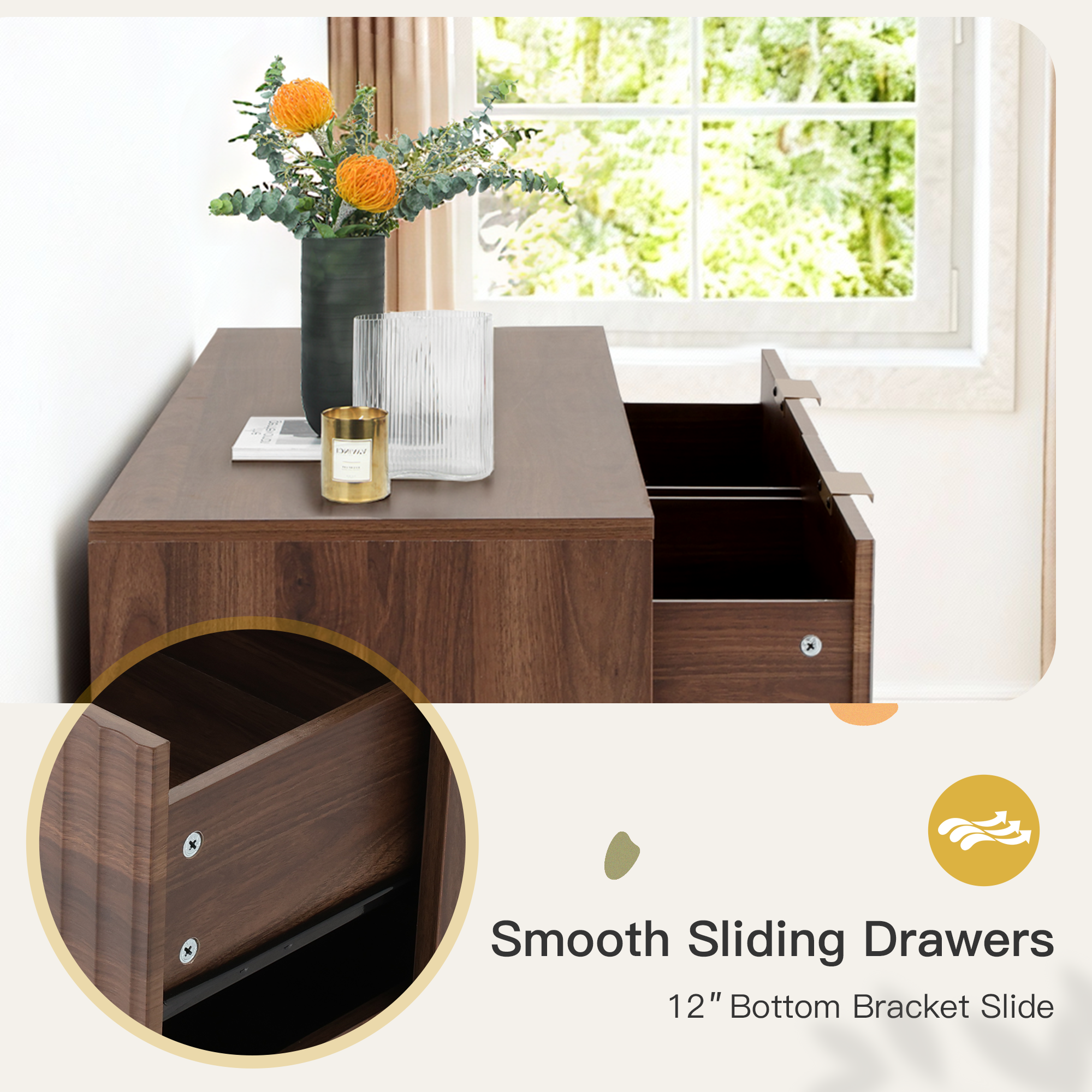 HOMREST Fluted Dresser for Bedroom, 6 Drawer Modern Dresser, Wide Modern Chest of Drawers with Metal Handle, Mid Century Modern Dresser, Walnut