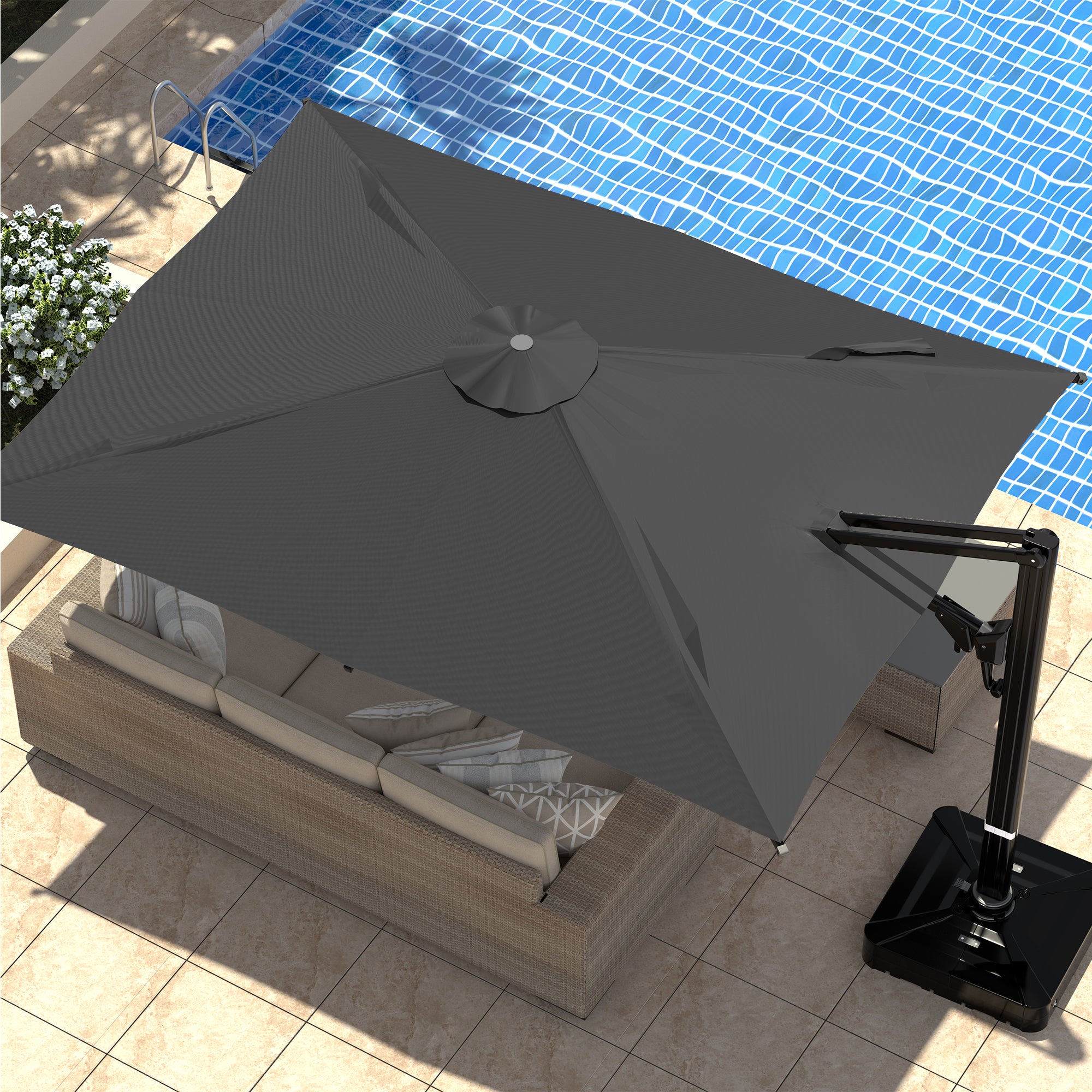 HOMREST 10x13ft Large Rectangular Cantilever Umbrella with 360° Rotation & 6 Adjustable Heights, Outdoor Patio Umbrella for Garden, Pool, Deck, Gray (Base Excluded)