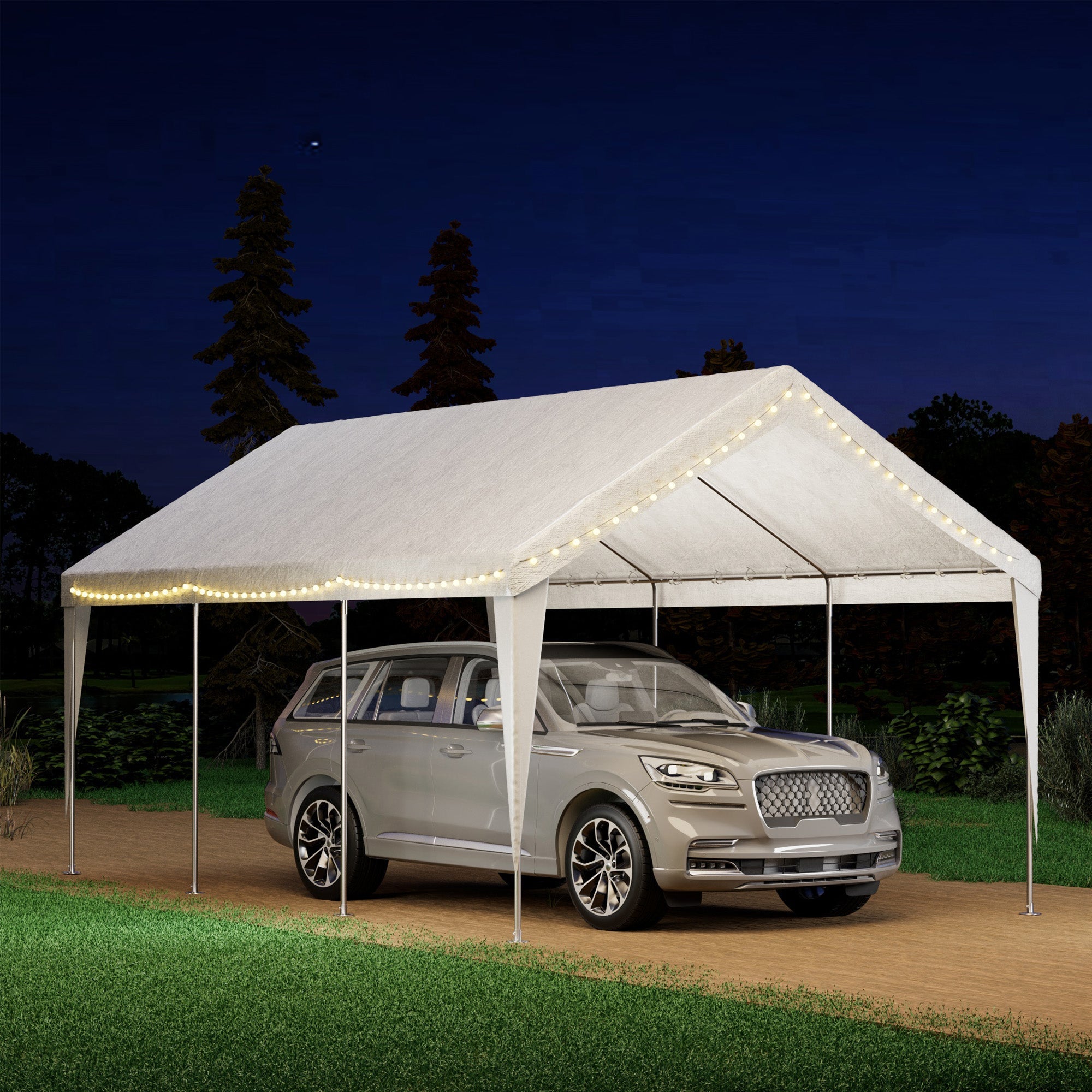 HOMREST Carports 12x20 heavy duty, Rainproof & UV Protected Garage Top Tarp Shelter Cover, Outdoor Portable Garage for Car, Boat Tent, White