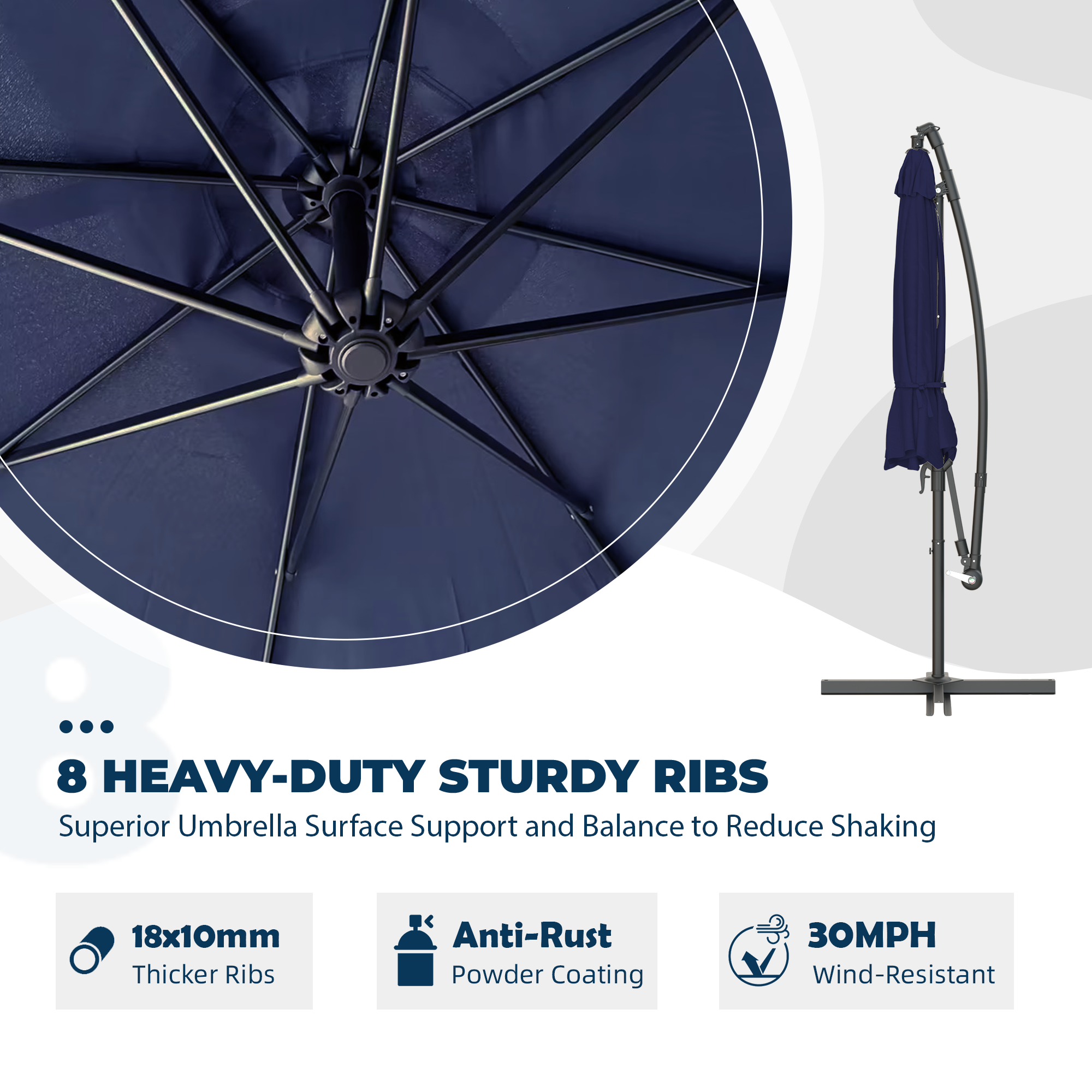 Homrest 10ft Offset Patio Umbrella - Outdoor Hanging Umbrella with Easy Tilt, 99.9% UV Protection, and Sturdy Iron Frame for Garden, Pool, Backyard, Navy