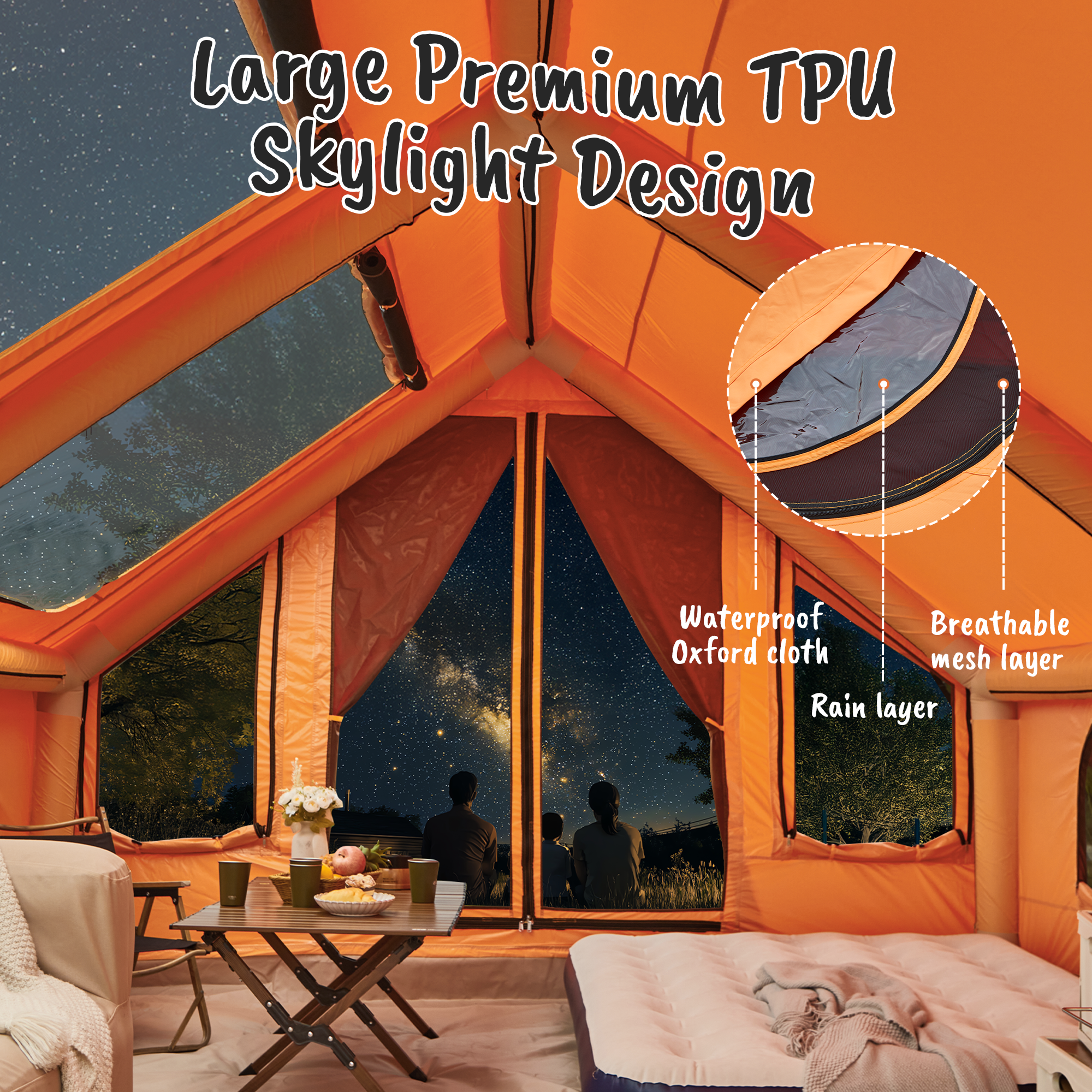 EROMMY 8-10 Person Inflatable Tent with Chimney Opening, Orange - 9.8x13x7.2ft-Erommy