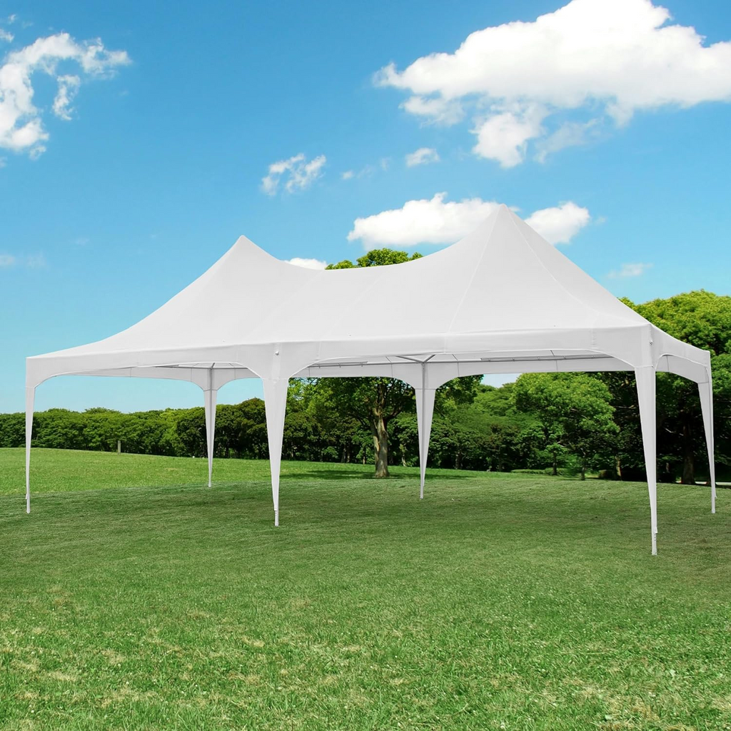 HOMREST 26x13 Party Tent White Wedding Tent Heavy Duty Double Peaked Canopy Tent With Pole Less Event Space Tent For Party Event