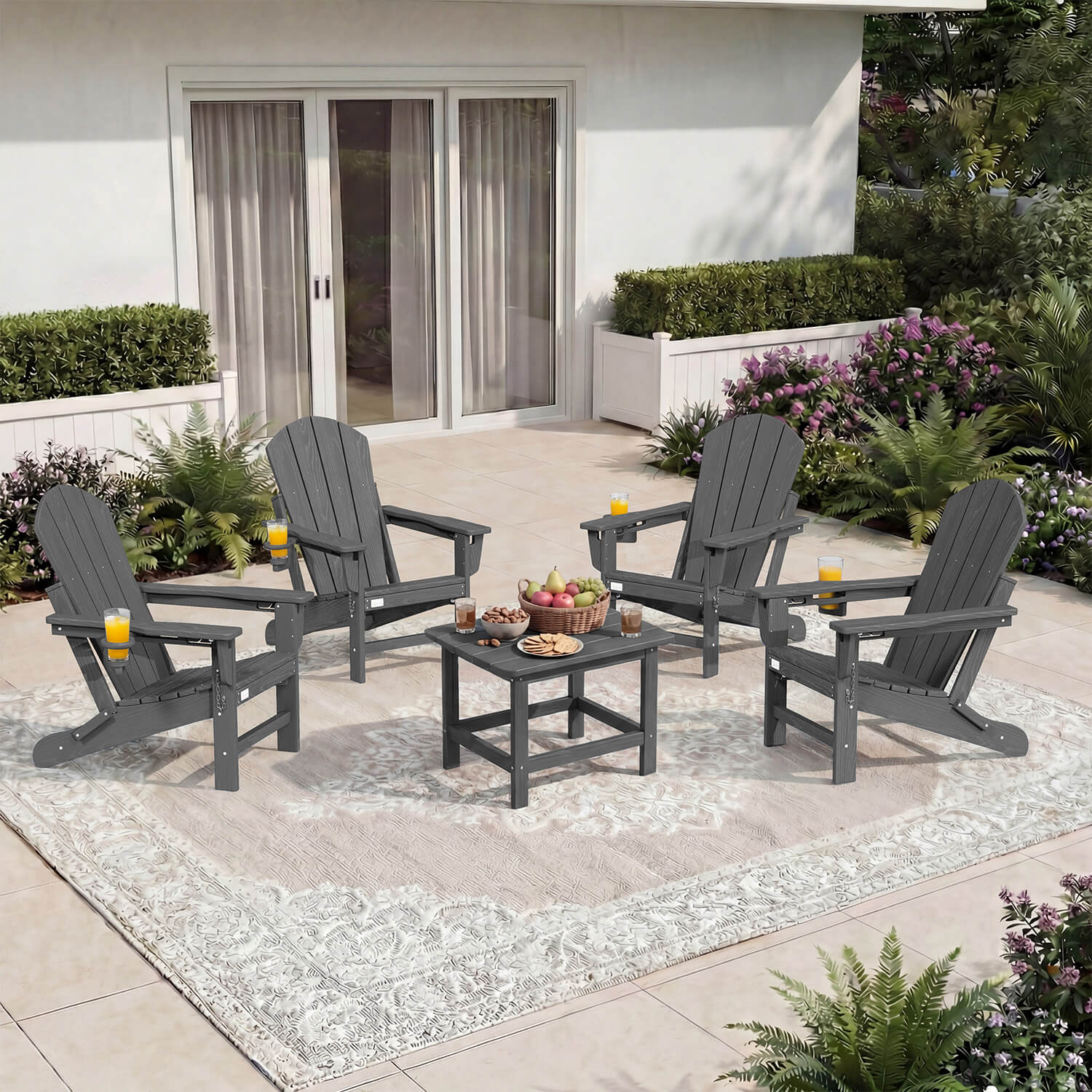 HOMREST 3-Position Adjustable Adirondack Chair, 400LBS HDPE Folding Outdoor Chair with Cup Holder, Gray