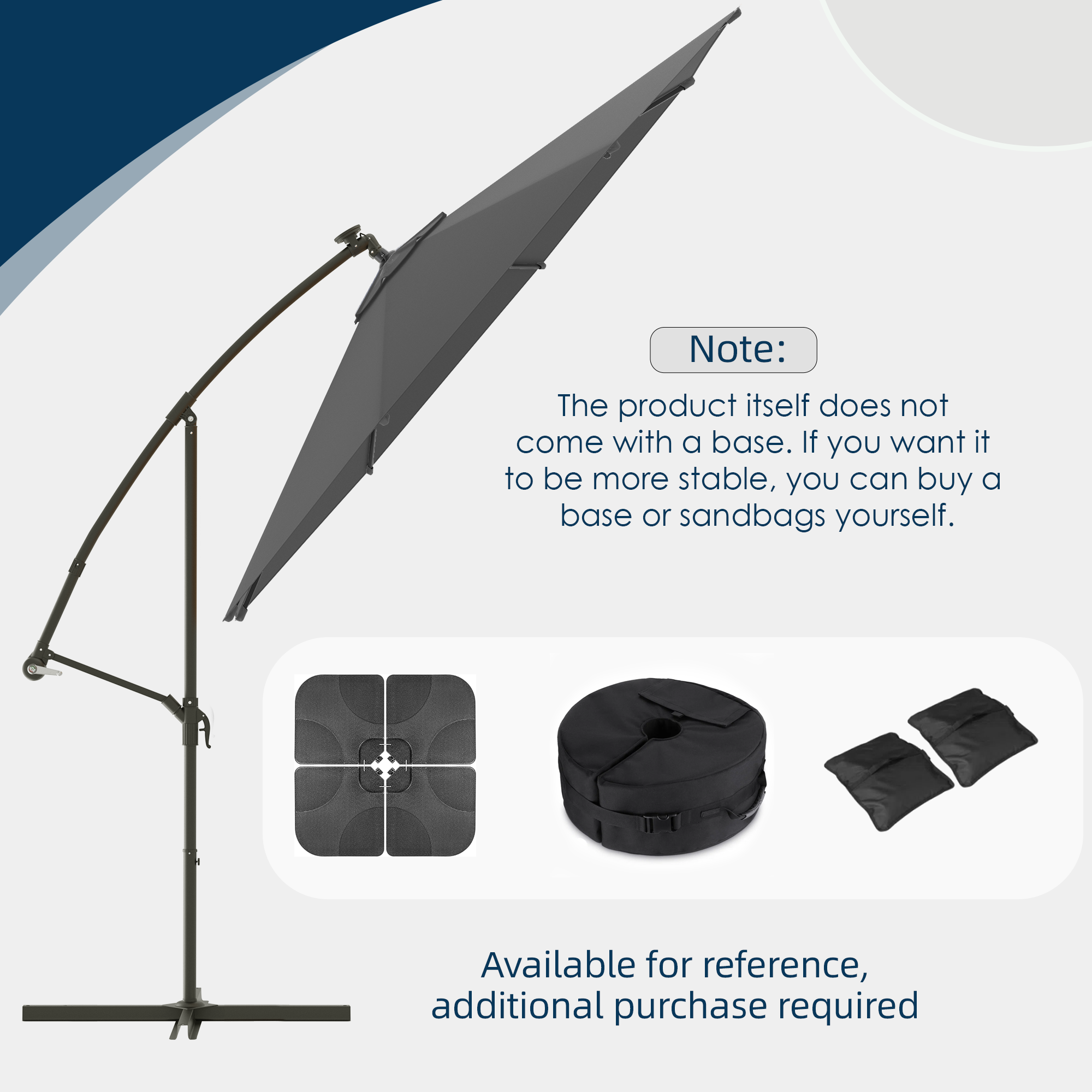 Homrest 10ft Offset Patio Umbrella - Outdoor Hanging Umbrella with Easy Tilt, 99.9% UV Protection, and Sturdy Iron Frame for Garden, Pool, Backyard, Gray