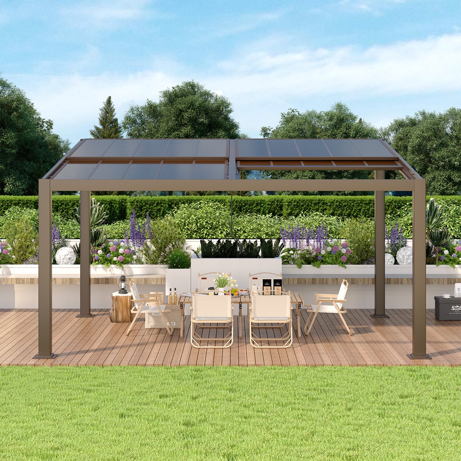 HOMREST 12' x 16' Lean to Gazebo, Patio Gazebo with Adjustable Polycarbonate Roof, Hardtop Wall Mounted Gazebo with Metal Frame, Outdoor Pergola for Deck, Porch, Garden, Backyard