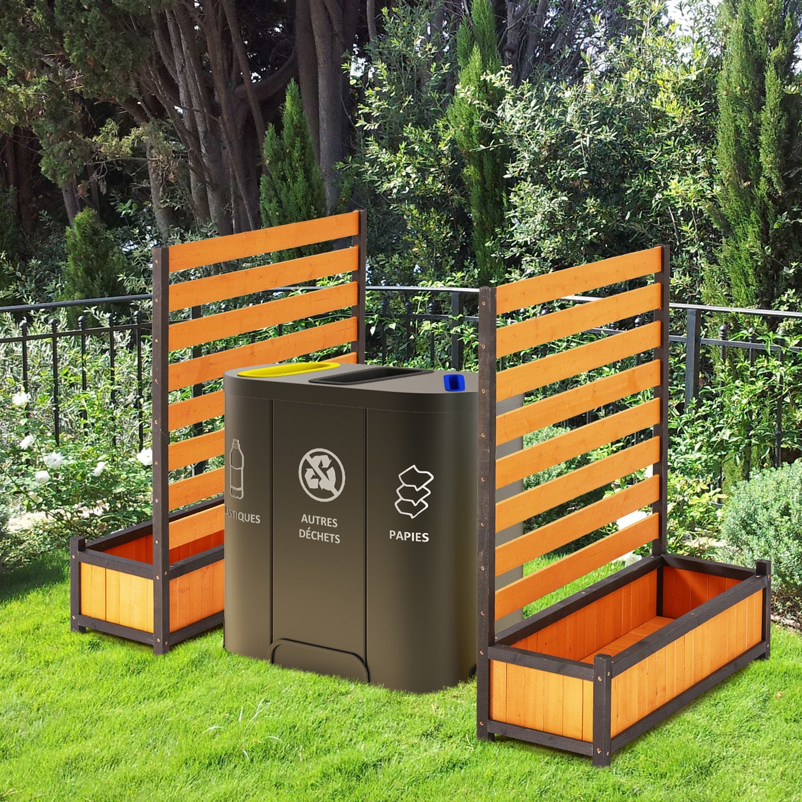 HOMREST No-Dig Privacy Fence Planter, Wood Outdoor Screen for AC Unit, Trash & Flower Bed, Weather-Resistant, (2PCS 36" W x 45" H Yellow)