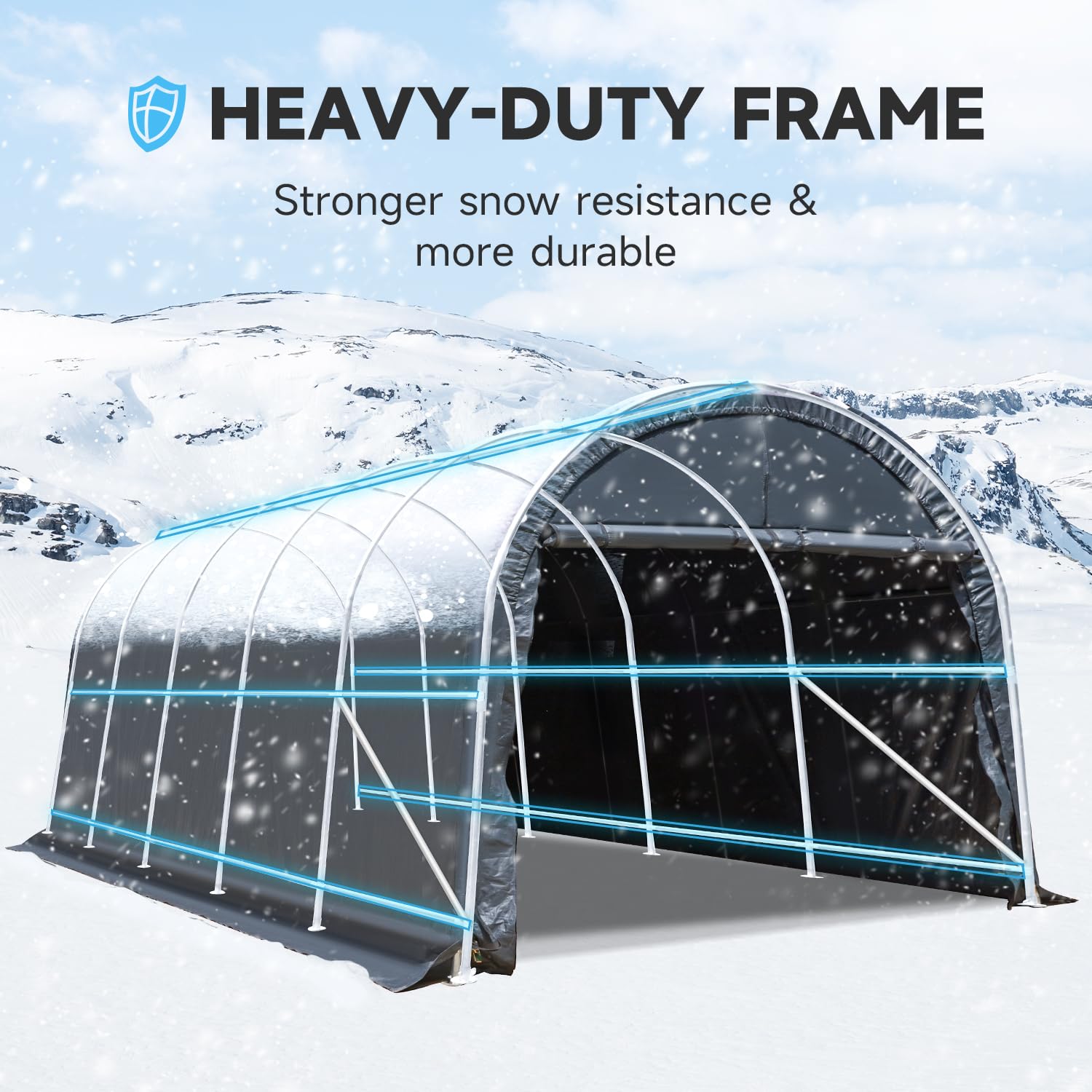 HOMREST 12 x 24 FT Heavy Duty Carport, Portable Garage with All-Steel Metal Frame and Round Style Roof, Anti-Snow Car Canopy Outdoor Storage Shelter for Car, Truck, Boat