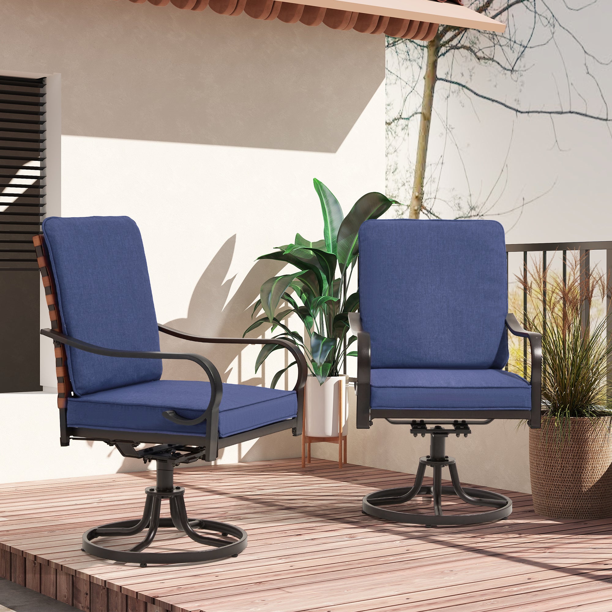 HOMREST Swivel Patio Chairs Set of 2 with Thickened Cushions, Blue