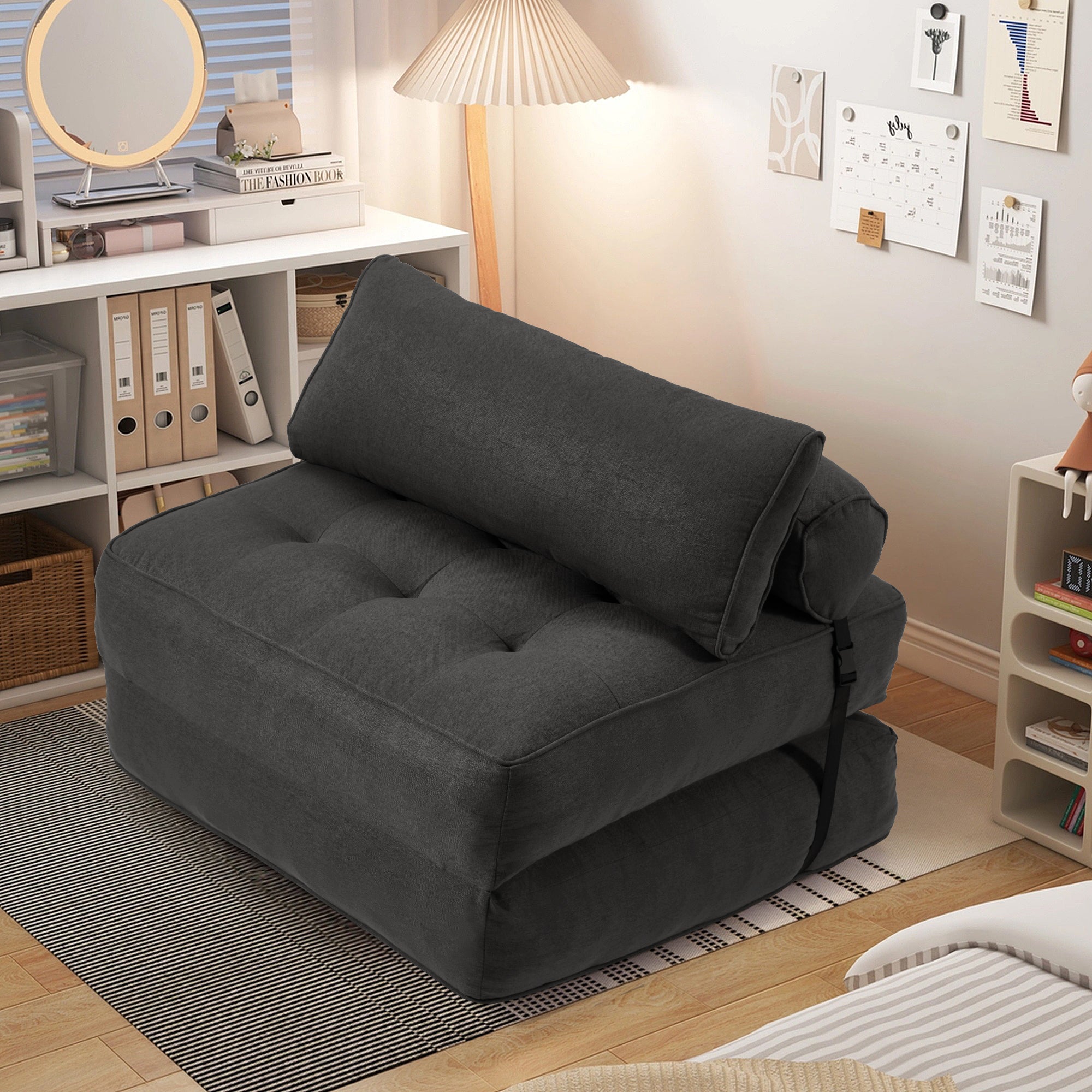 HOMREST Folding Out Chair Bed, Convertible Sofa Bed with 2 Pillows, Black