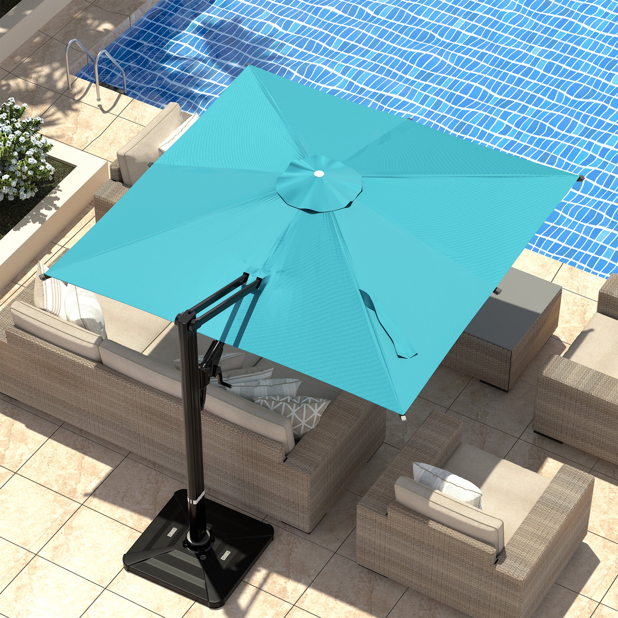 HOMREST 10x10ft Large Rectangular Cantilever Umbrella with 360° Rotation & 6 Adjustable Heights, Blue (Base Excluded)