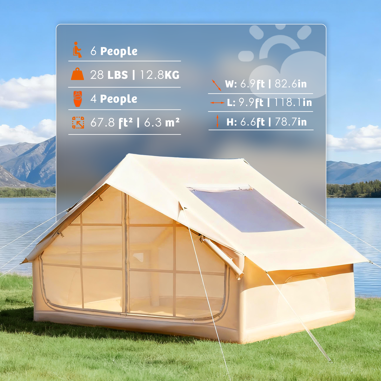 HOMREST Inflatable Tents for Camping with Skylight, Blow Up Tent with Large Mesh Doors & Hand Pump, 1 Minute Quick Setup Air Tent, Waterproof Oxford