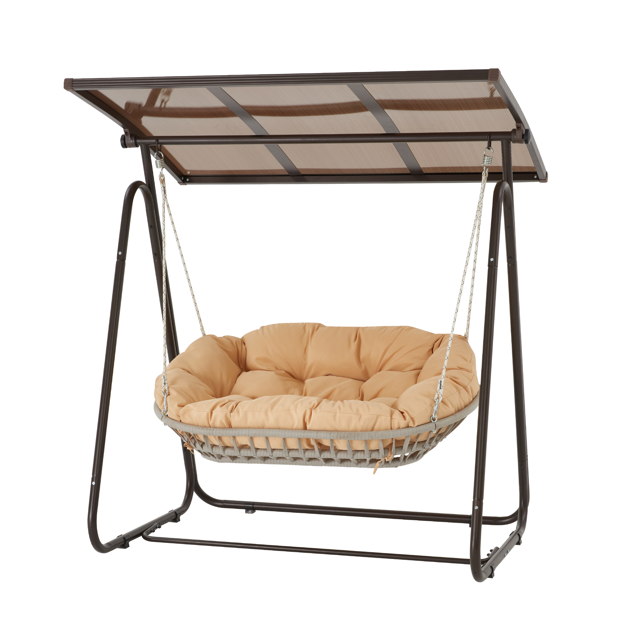 HOMREST 2-Seat Patio Swing Chair with Adjustable Canopy, Beige