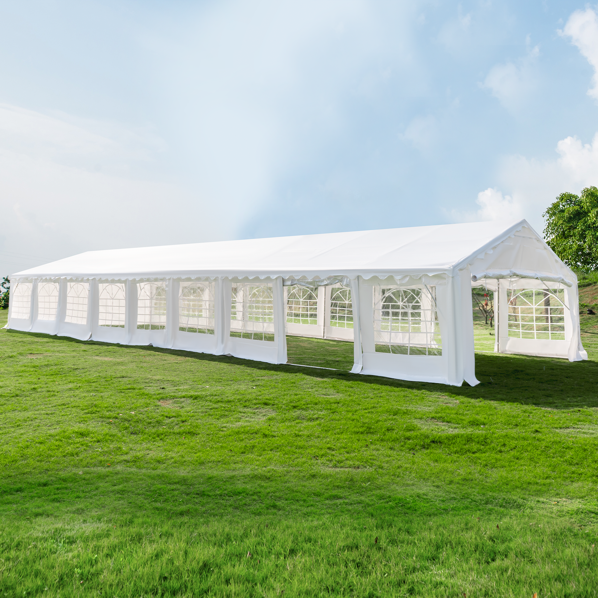 HOMREST 20x60ft Party Tent Outdoor Wedding Tent Heavy Duty Large Canopy Carport With Removable Sidewalls 2 Roll Up Doors 6 Storage Bags White