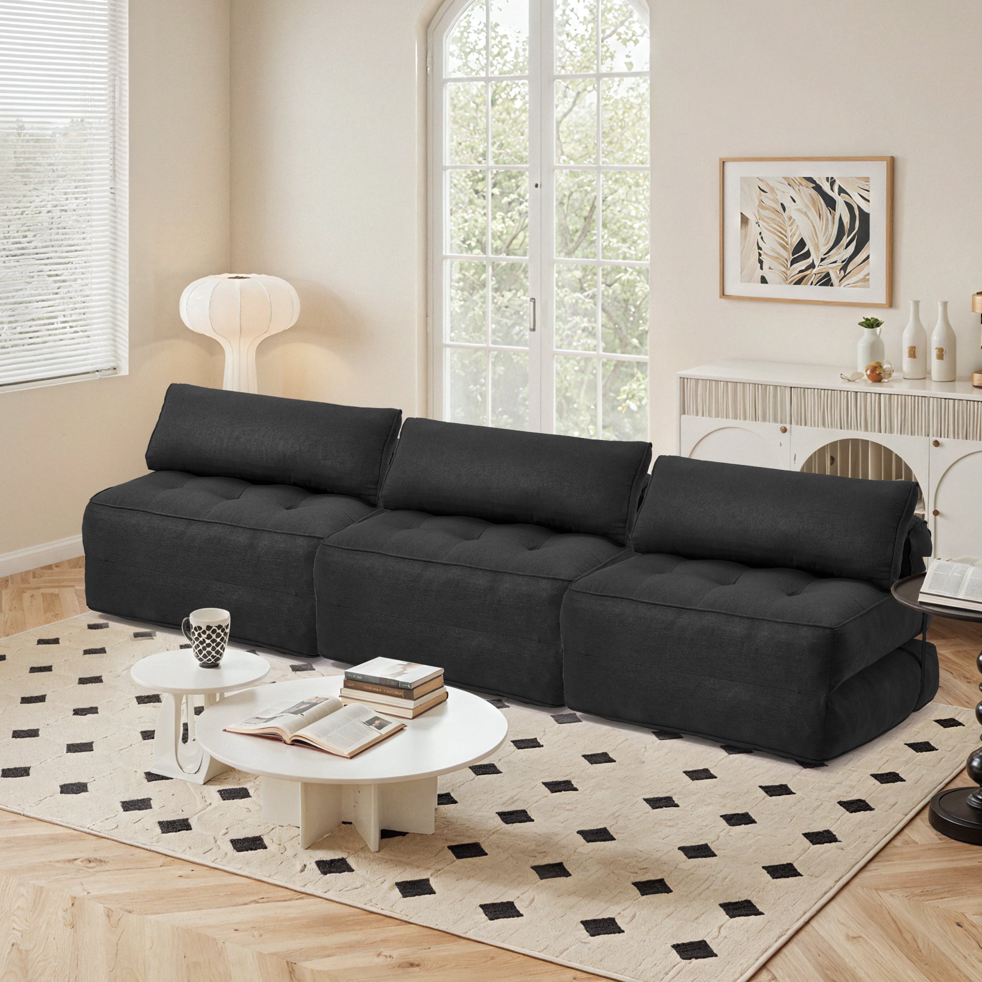 HOMREST 3-Piece Modular Sectional Sofa, Convertible Lounge Set – Foldable Couch Bed, Black