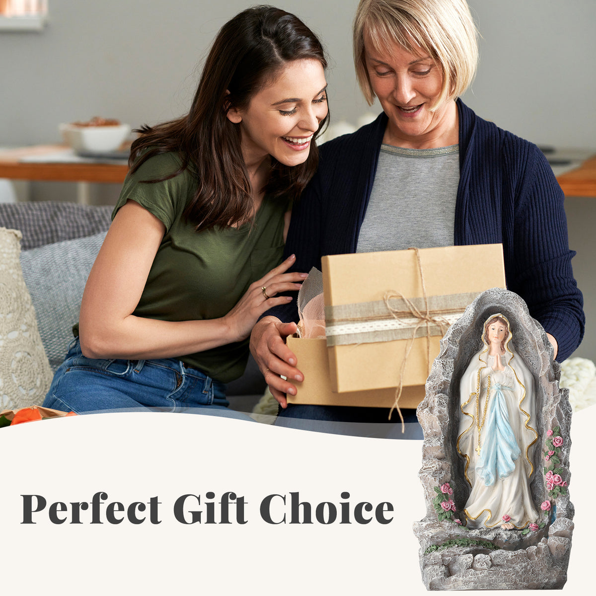 HOMREST Our Lady of Lourdes Statue 17.3 Inch Virgin Mary Grotto Figurine Catholic Praying Sculpture for Garden Home Patio Religious Decor