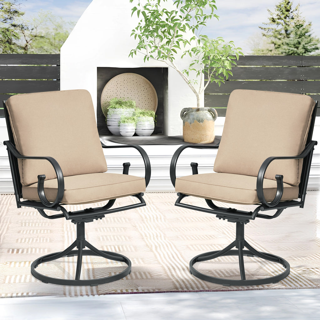 HOMREST  Patio Swivel Chair Set of 2, Outdoor Dining Chairs with Cushions, khaki