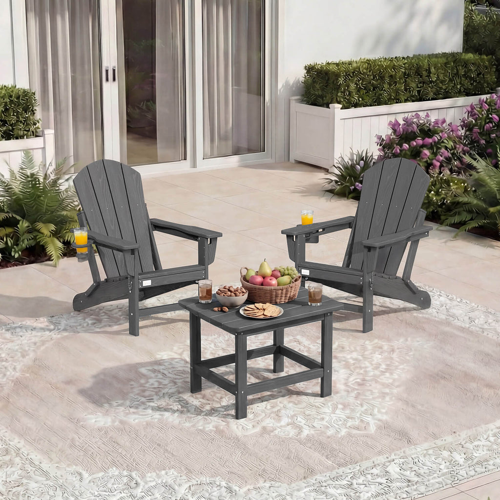 HOMREST 3-Position Adjustable Adirondack Chairs Set of 2, 400LBS HDPE Folding Outdoor Chairs with Cup Holder, Gray