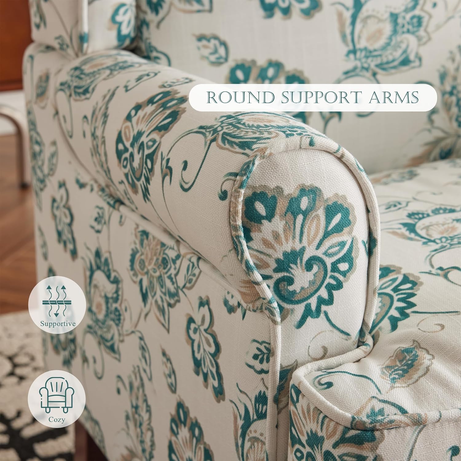 HOMREST Fabric Accent Chair for Living Room Bedroom Reading, Light Cyan Floral