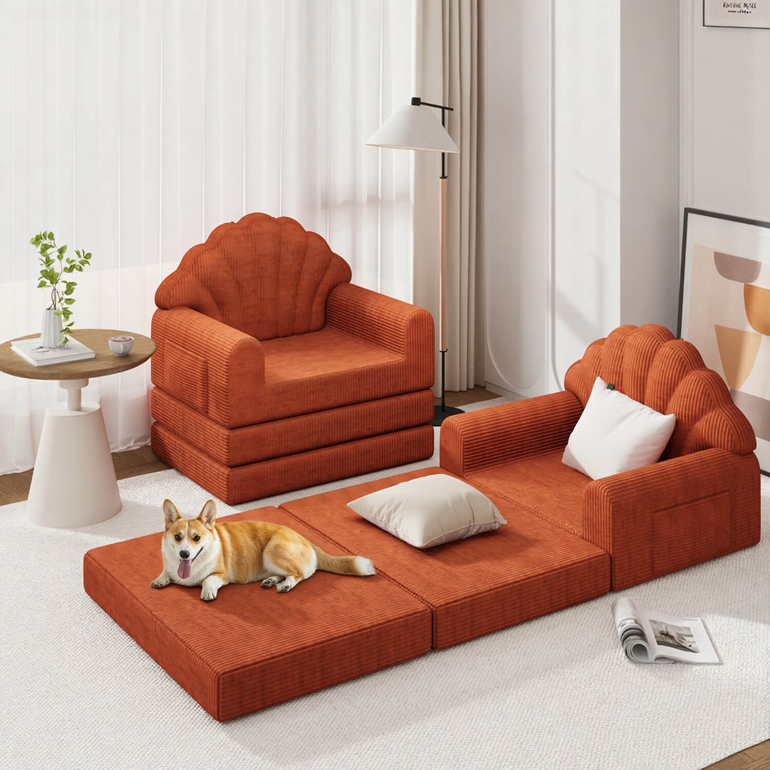 HOMREST 2-in-1 Folding Sofa Bed with Back Support, 75" D x 34" W Convertible Futon Sleeper Chair for Living Room Bedroom Small Spaces, Antique Brown