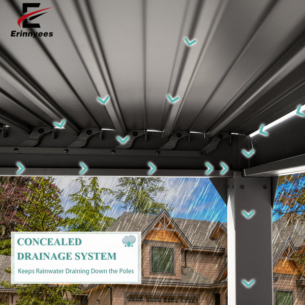 HOMREST Louvered Pergola 12x20 Outdoor Hard Top Pergola with Aluminum Frame, Gray-Black