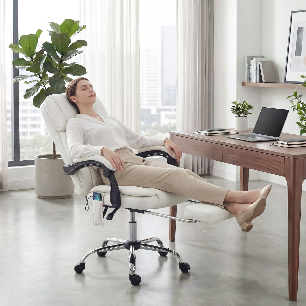 HOMREST 3D Kneading Massage Office Chair, White
