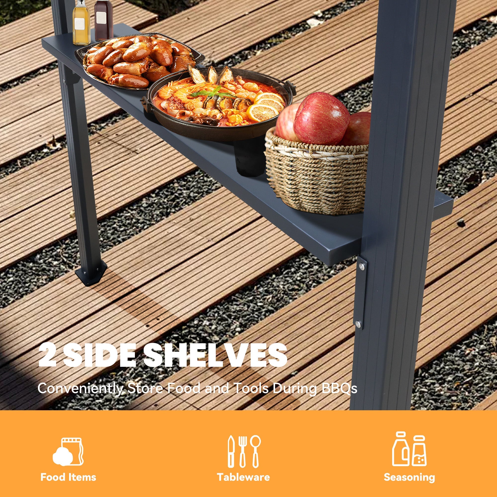 HOMREST 8' x 5' Louvered-Top Aluminum BBQ Grill Gazebo with Gutter & Side Shelves