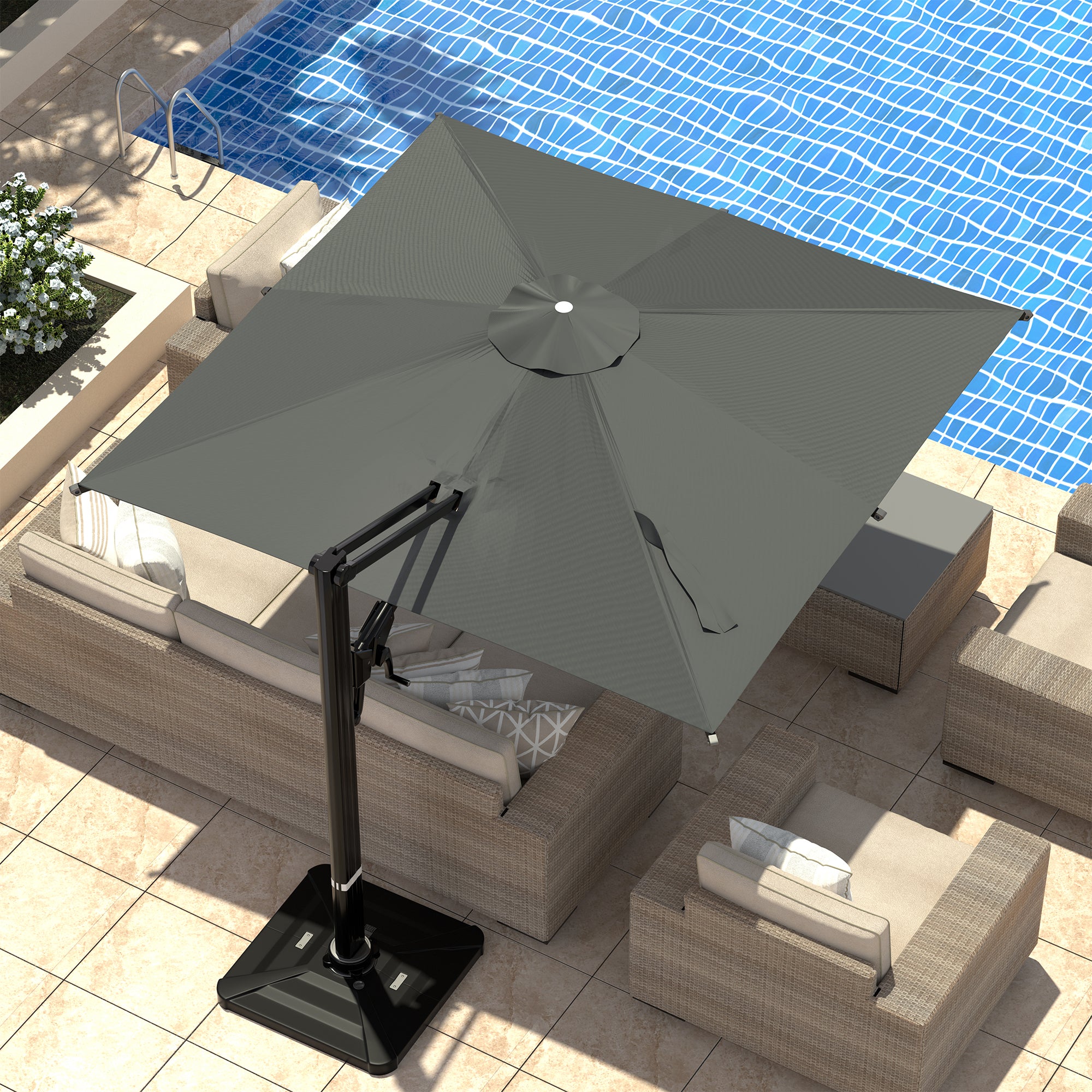 HOMREST 10x10ft Large Rectangular Cantilever Umbrella with 360° Rotation & 6 Adjustable Heights, Gray (Base Excluded)