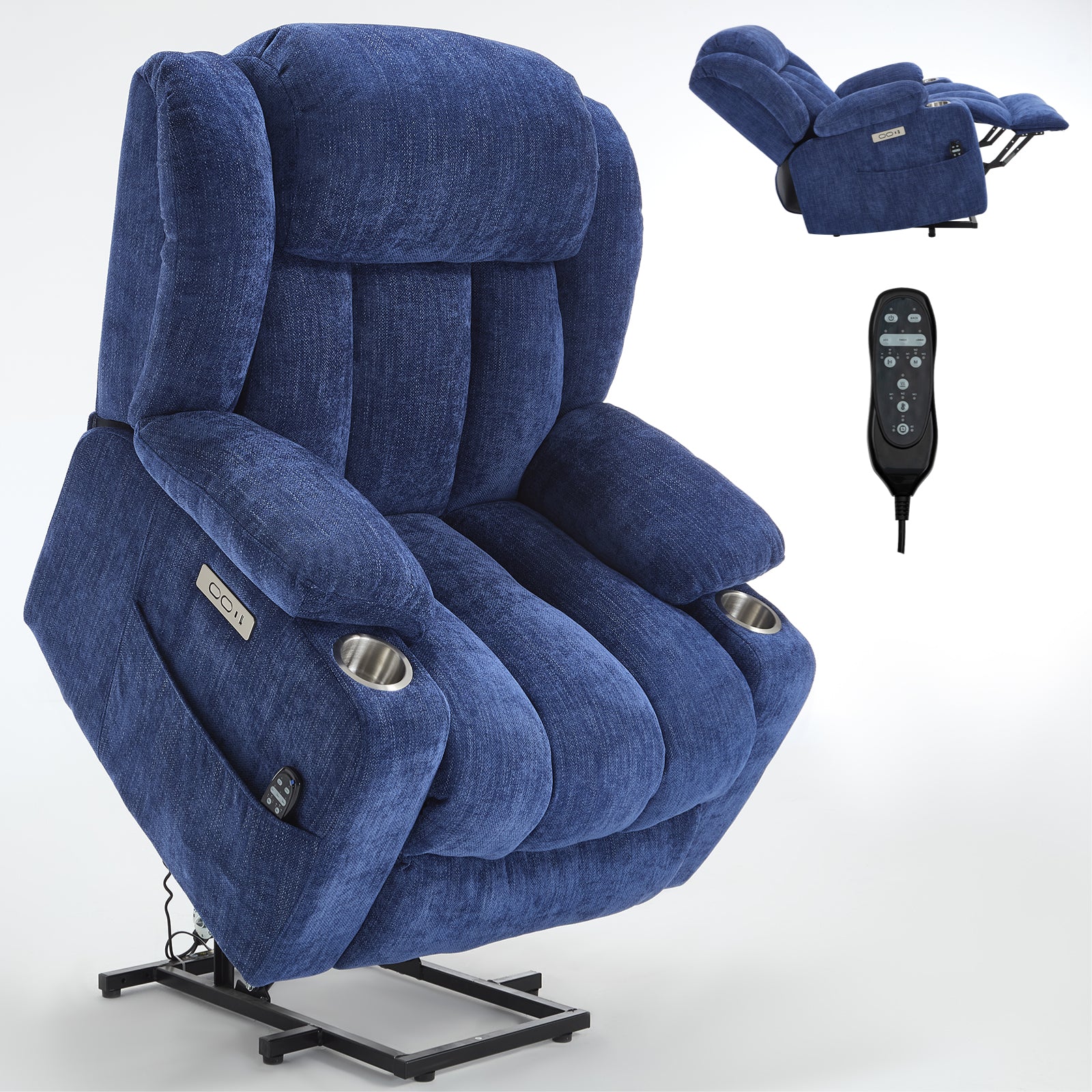 Homrest Premium Electric Recliner Chair with 8-Point Massage & Heating, Plush Chenille Fabric, Blue