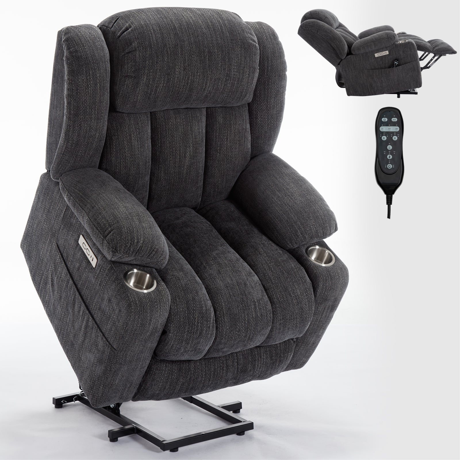 Homrest Premium Electric Recliner Chair with 8-Point Massage & Heating, Plush Chenille Fabric, Dark Gray