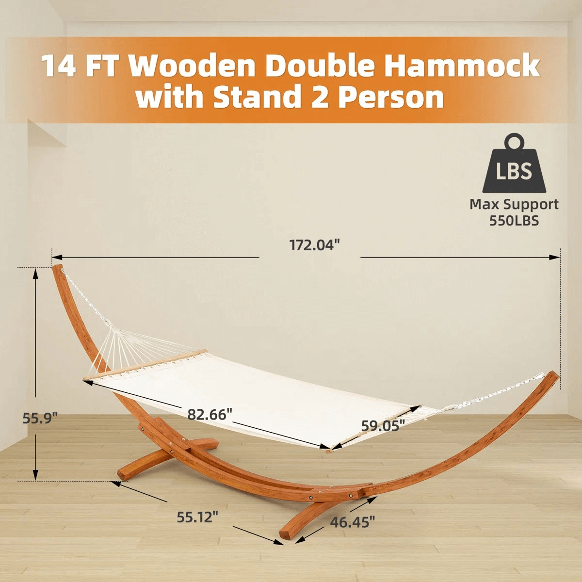 HOMREST 14 FT Hammock with Stand for Outside, 2 Person Heavy Duty Wooden Hammock Stand, White