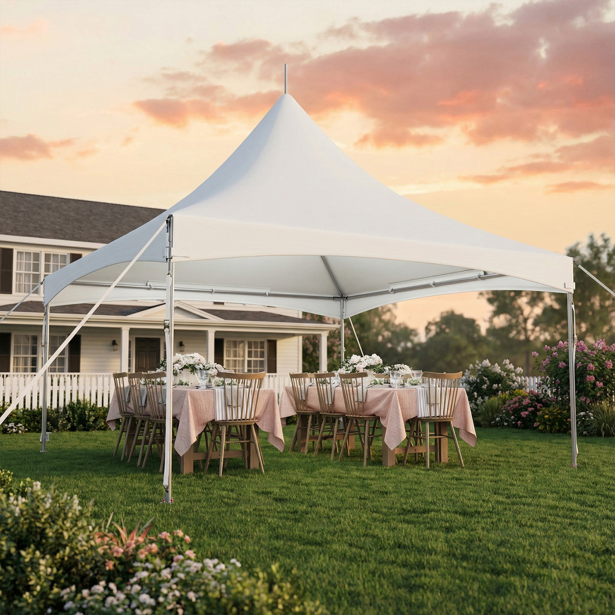 HOMREST 20x20ft Party Tent Outdoor Wedding Tent Heavy Duty Peaked Frame Canopy With Fire Retardant PVC Top 80 Person Capacity Gazebo Shelter Tent For Event Commercials White