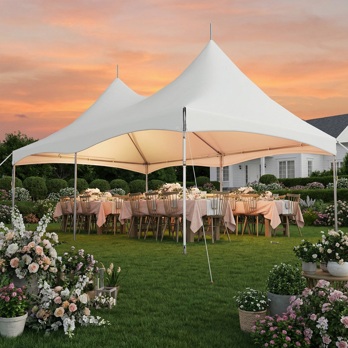 HOMREST  20x30ft Party Tent Outdoor Wedding Tent Heavy Duty Peaked Frame Canopy With Fire Retardant PVC Top 100 Person For Event Commercials White