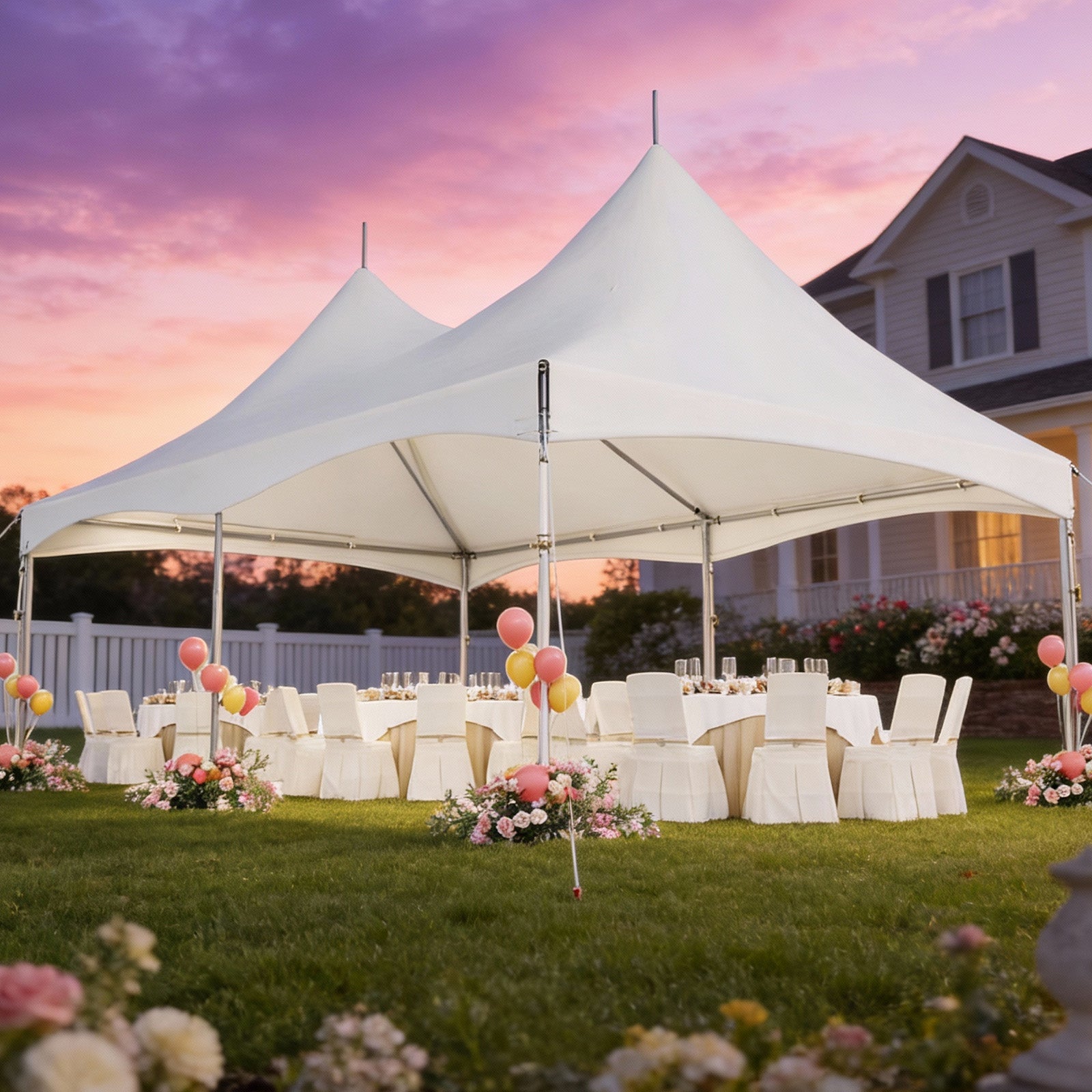 HOMREST  20x30ft Party Tent Outdoor Wedding Tent Heavy Duty Peaked Frame Canopy With Fire Retardant PVC Top 100 Person For Event Commercials White