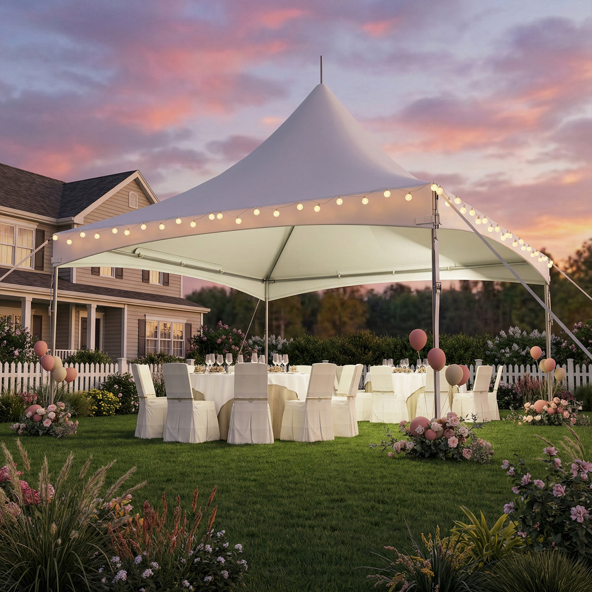 HOMREST 20x20ft Party Tent Outdoor Wedding Tent Heavy Duty Peaked Frame Canopy With Fire Retardant PVC Top 80 Person Capacity Gazebo Shelter Tent For Event Commercials White