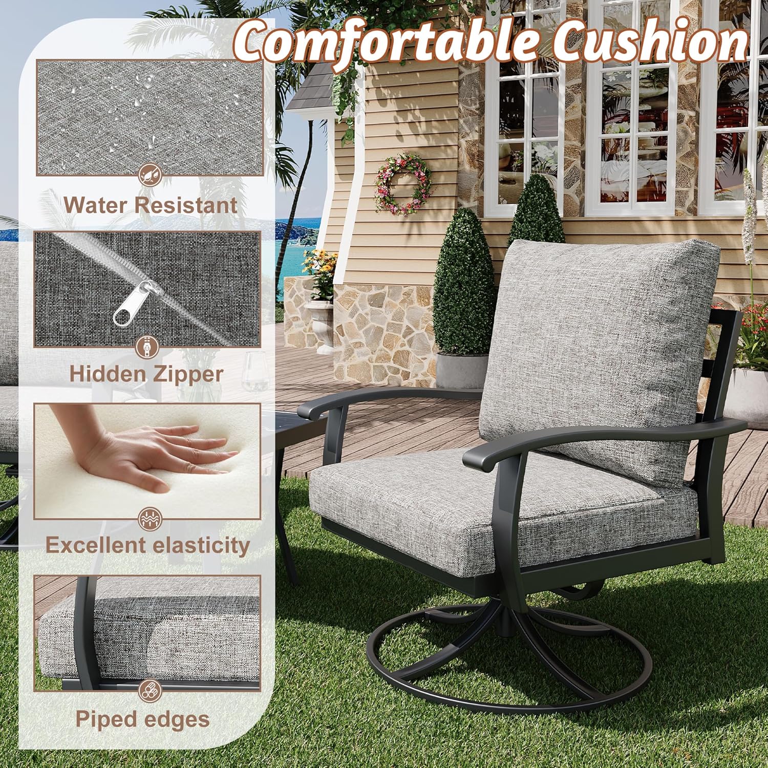HOMREST Patio Furniture Sets 4 PCS Outdoor Metal Conversation Sets, Gray